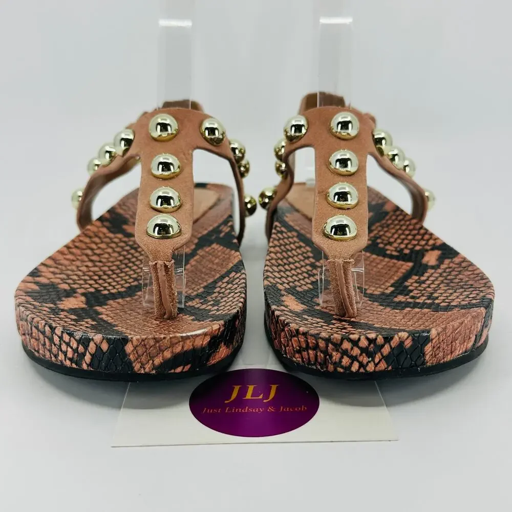 Marc Fisher Women's Indie Snakeskin Print Studded Toe Post Sandals Size 6.5